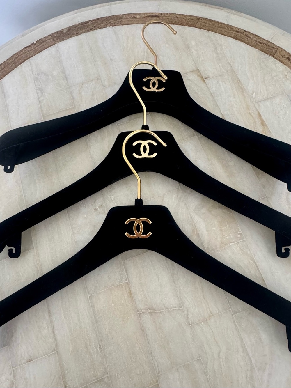 CHANEL Black Velvet Hangers with Gold CC Emblems - Set of 3 - Picture 4 of 5